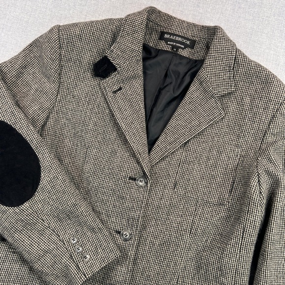 VTG Braebrook Wool Houndstooth Sport Coat Blazer Women 16 Gray Elbow Patch Prep - Picture 14 of 14
